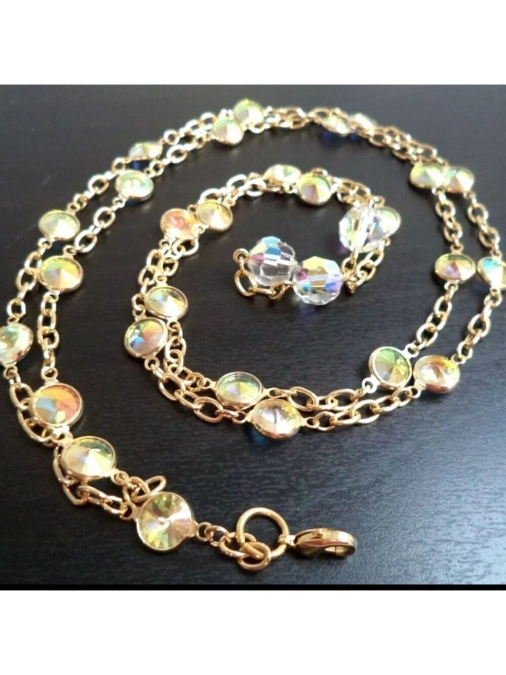 VINTAGE ESTATE HIGH END HELIOTROPE RIVOLI GLASS 38" NECKLACE